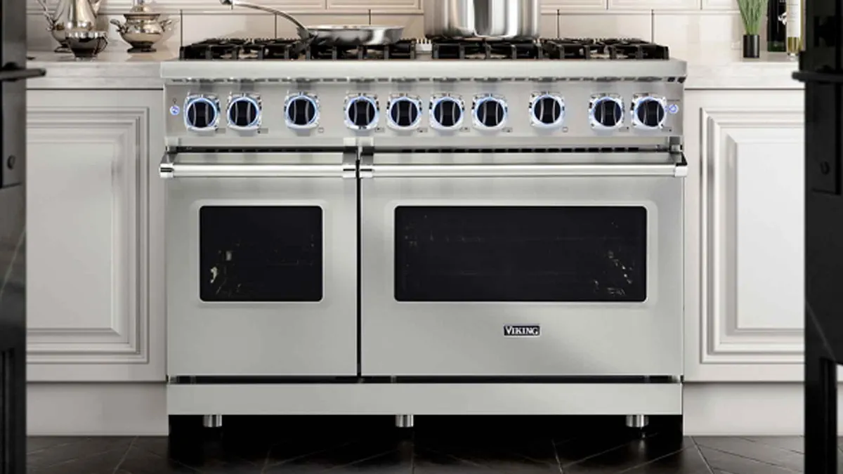 Viking 60-inch range in a white kitchen
